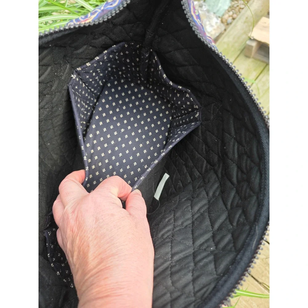 Vera Bradley Provencal Quilted Cotton Zip Top Tote Bag Navy Paisley Shoulder Bag